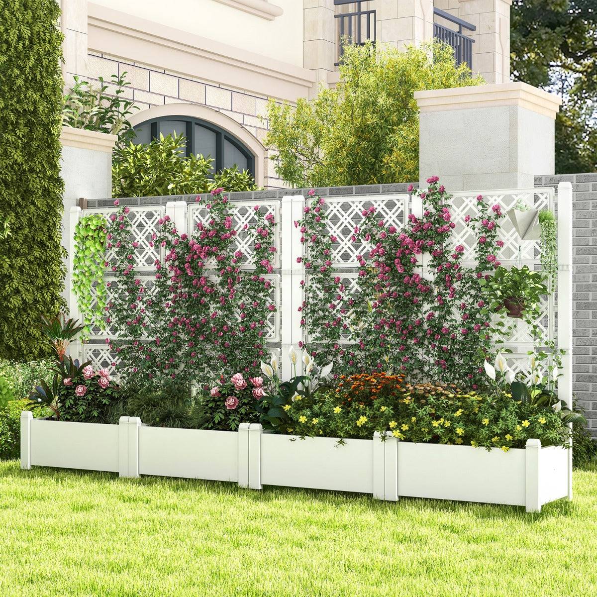 Helloshop26 - Jardinière avec treillis à 3 hauteurs à arrosage automatique lit de jardin surélevé avec indicateur de niveau d'eau blanc et gris - Imagen 2