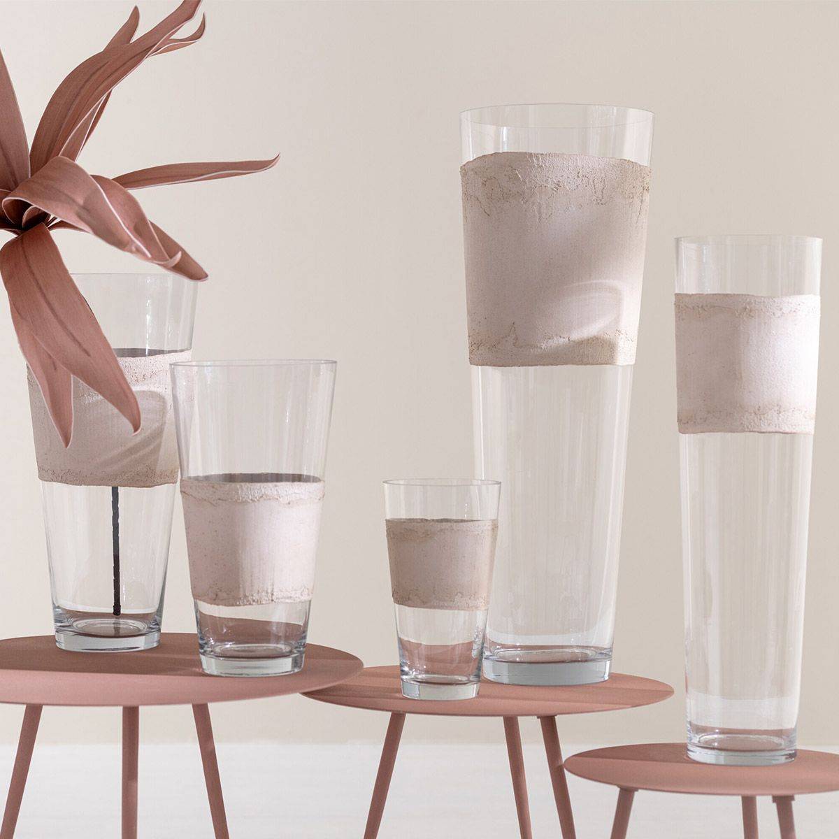 Vase Déco en Verre "Delph" 45cm Transparent & Beige - Image 3