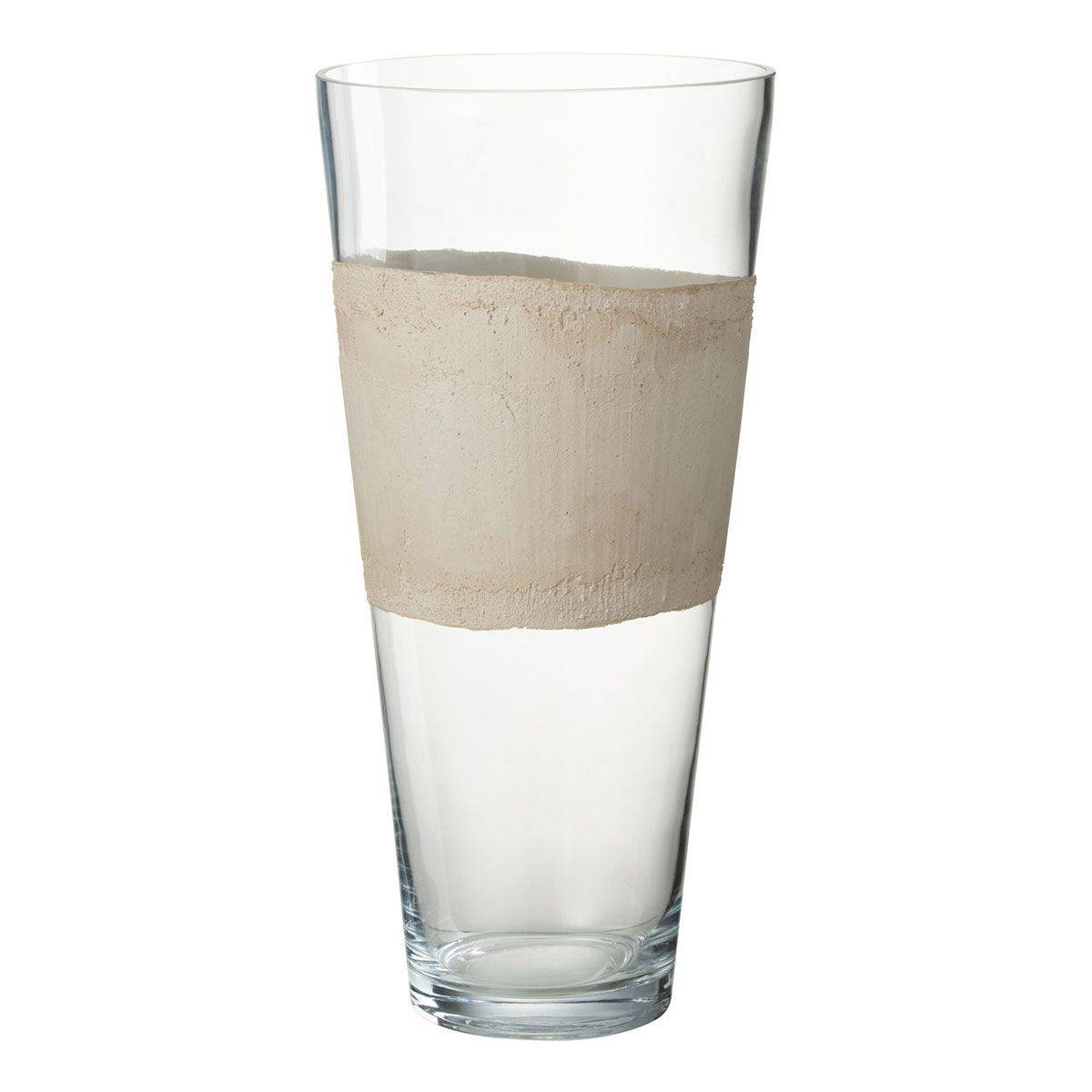 Vase Déco en Verre "Delph" 45cm Transparent & Beige