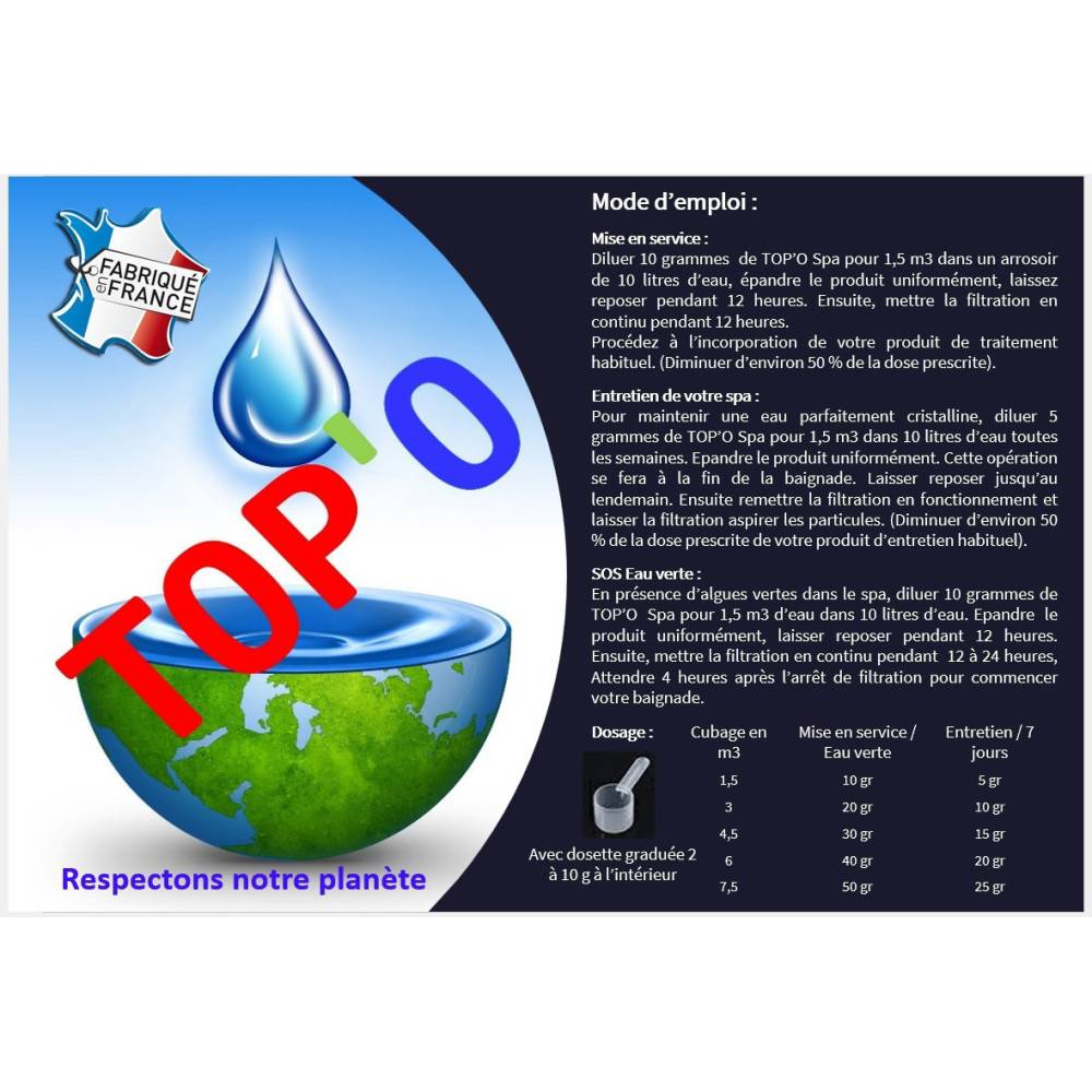 TOP'O - Clarifiant spa, algicide, floculent, capteur de fer 500g - Imagen 2