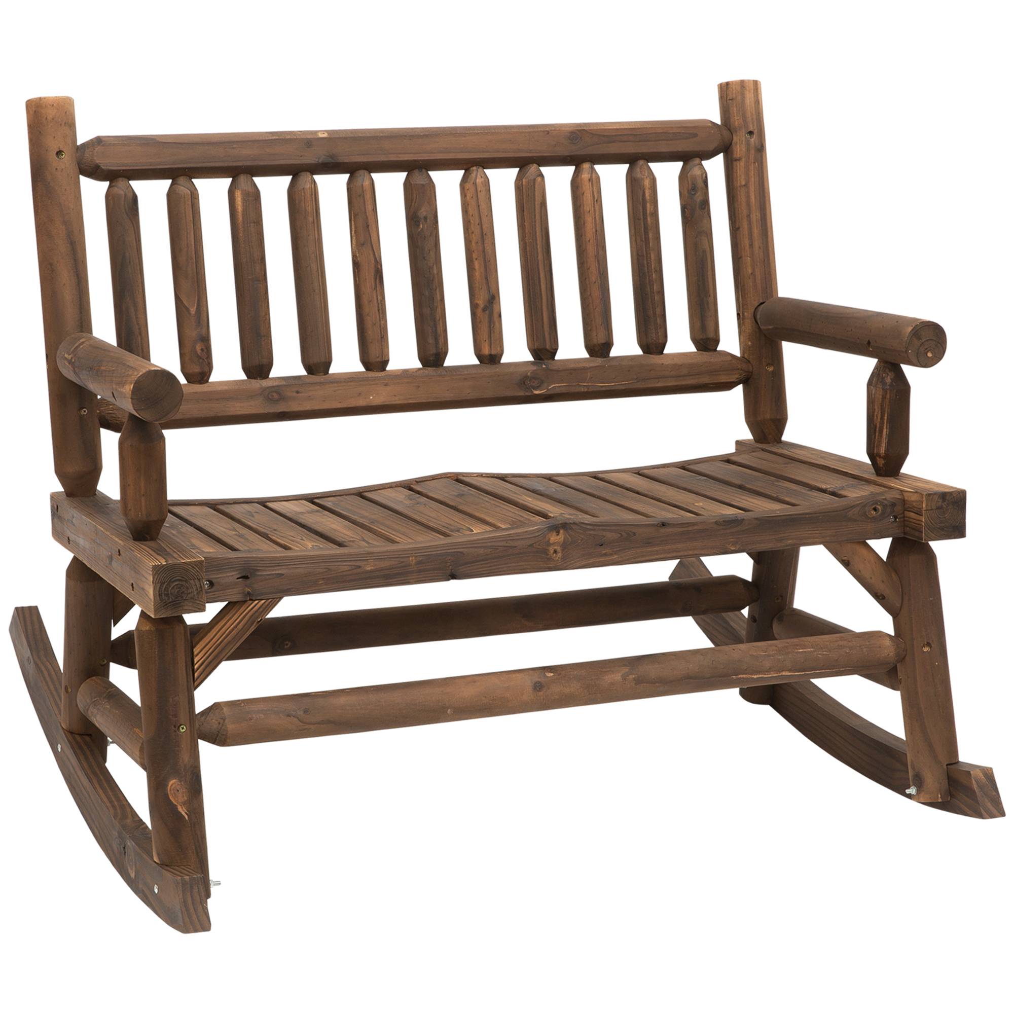 Outsunny - Banc à bascule de jardin 2 places style rural chic dossier accoudoirs aspect rondins de bois assise à lattes sapin traité carbonisation - Outsunny - Imagen 1