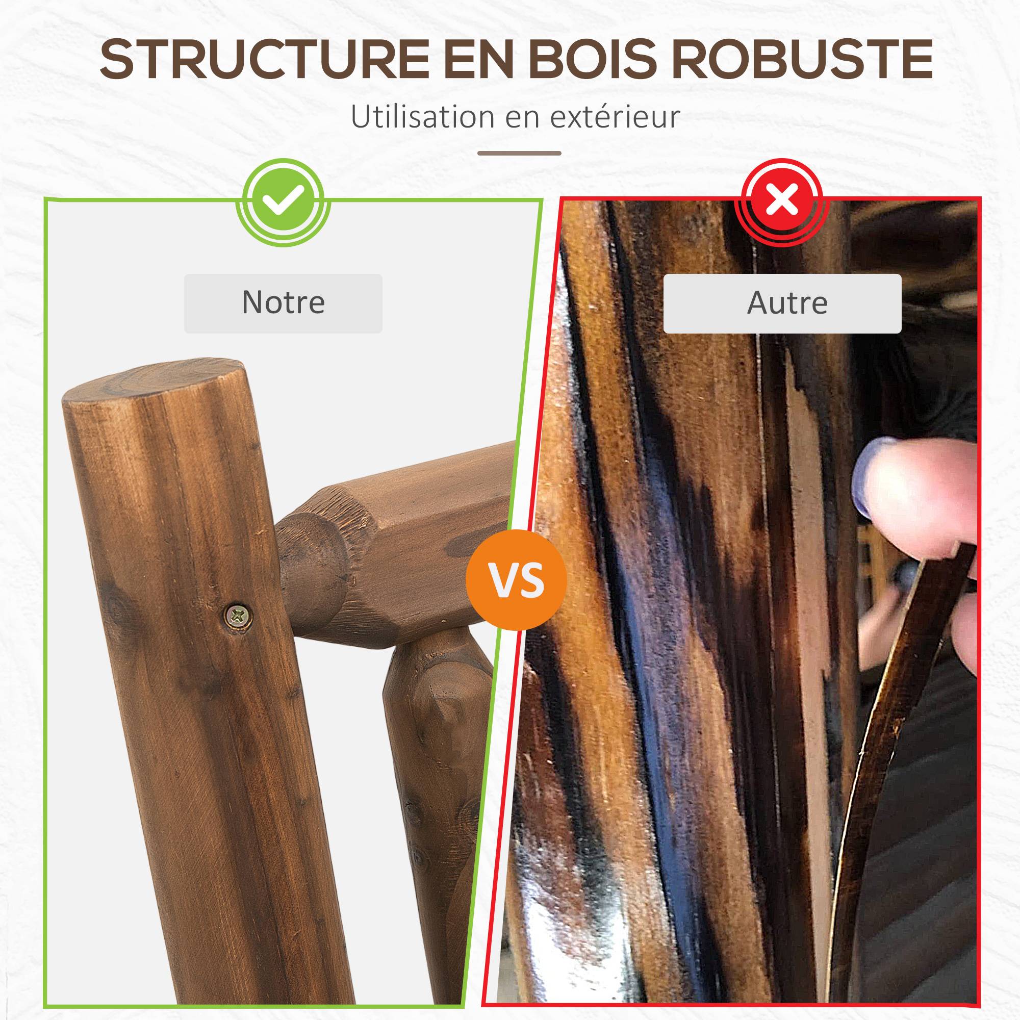 Outsunny - Banc à bascule de jardin 2 places style rural chic dossier accoudoirs aspect rondins de bois assise à lattes sapin traité carbonisation - Outsunny - Imagen 7