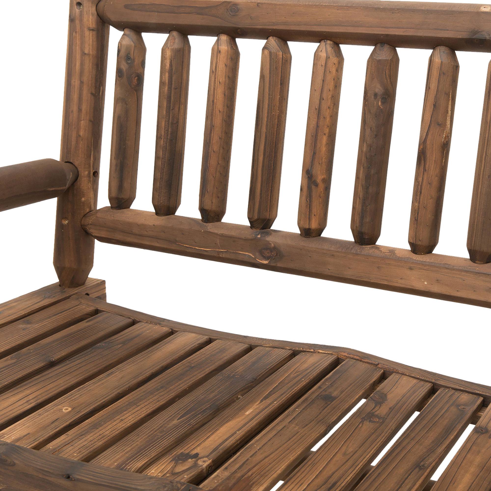Outsunny - Banc à bascule de jardin 2 places style rural chic dossier accoudoirs aspect rondins de bois assise à lattes sapin traité carbonisation - Outsunny - Imagen 4