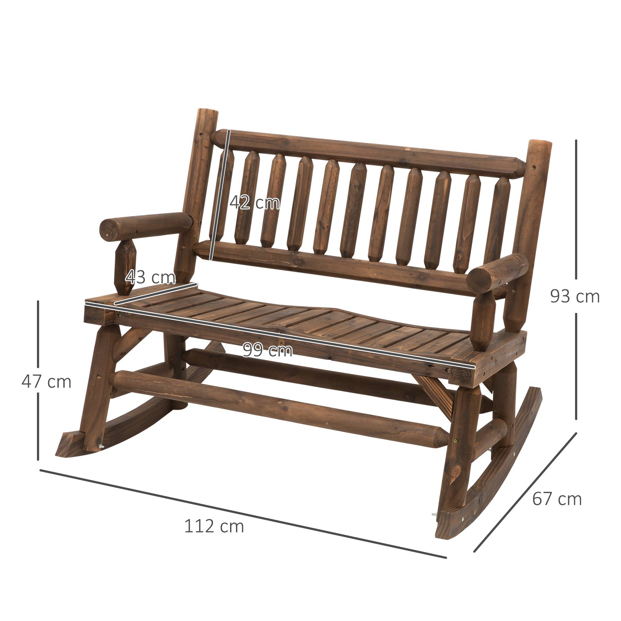 Outsunny - Banc à bascule de jardin 2 places style rural chic dossier accoudoirs aspect rondins de bois assise à lattes sapin traité carbonisation - Outsunny - Imagen 3