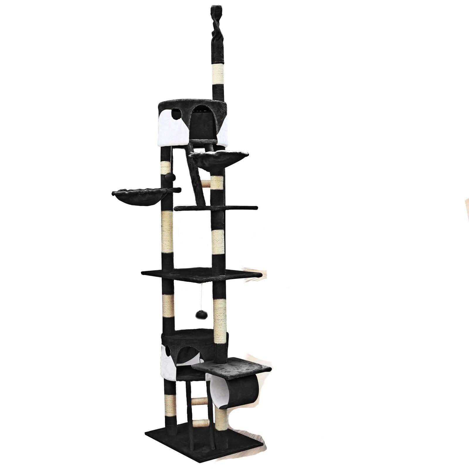Helloshop26 - Arbre à chat plafond corde en sisal griffoir grattoir XXL escalade noir et blanc