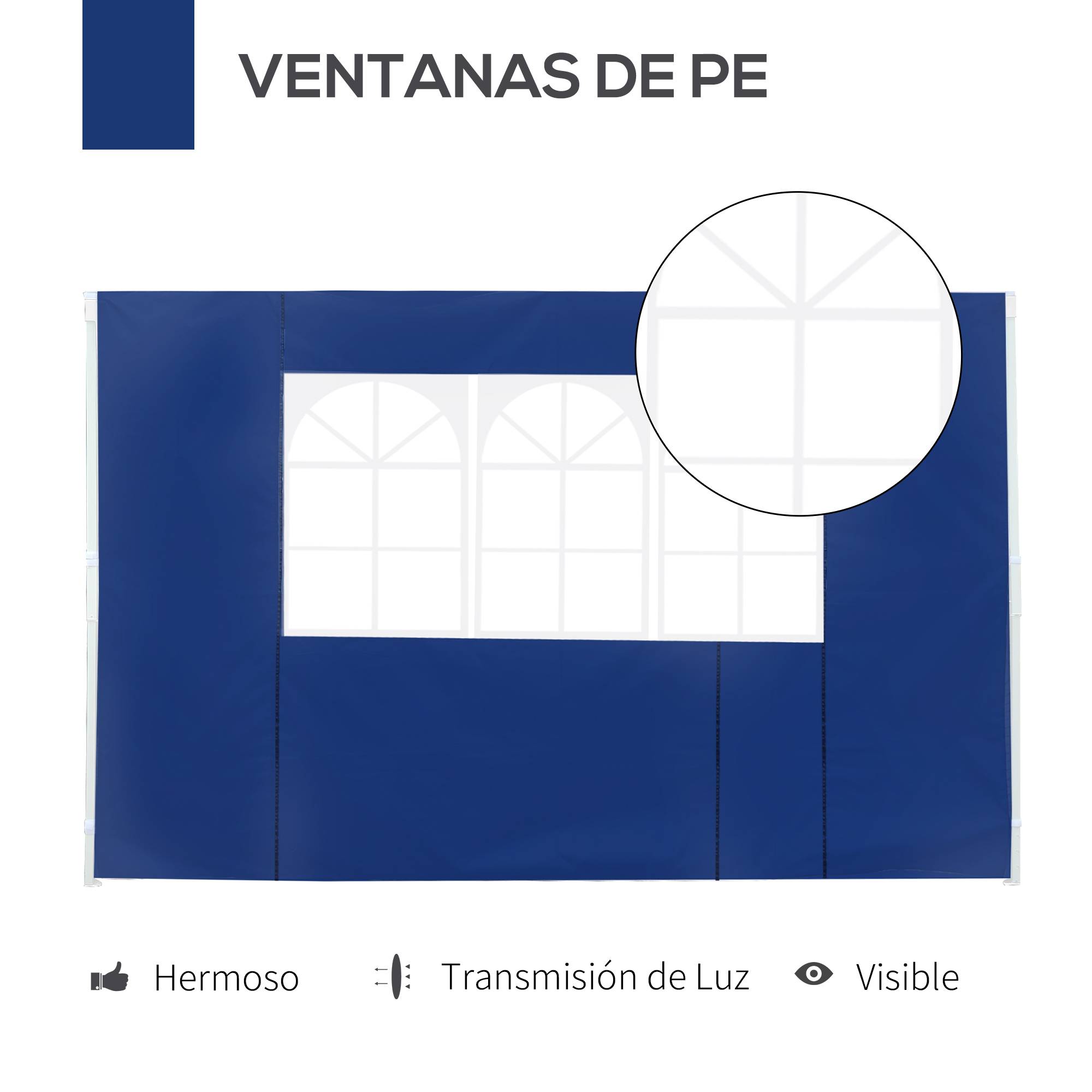 2 parois laterales pour tentes 3x3 m, 300x200 cm, parois de rechange pour cenador en toile Oxford avec fenetre, jardin, bleu - Image 7
