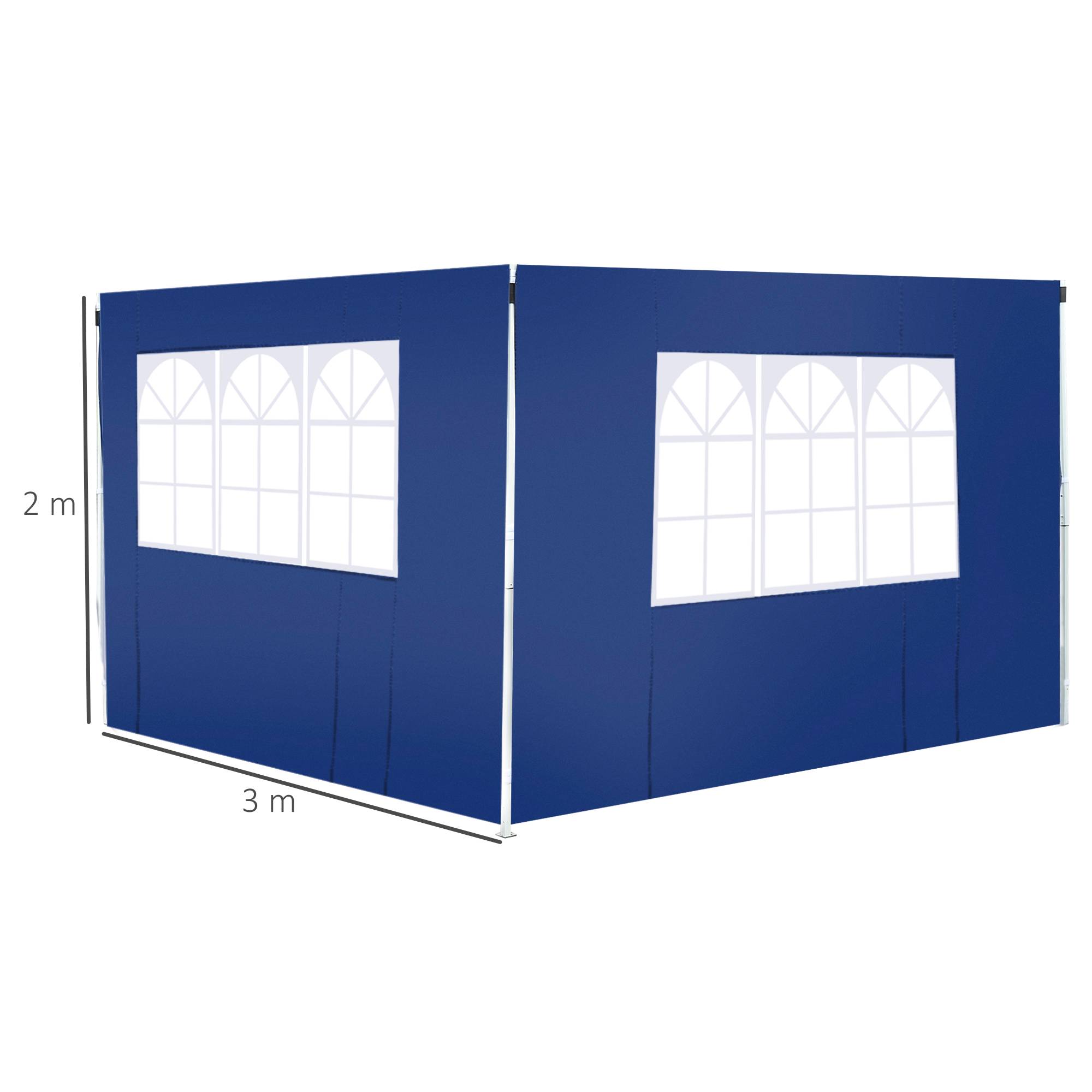 2 parois laterales pour tentes 3x3 m, 300x200 cm, parois de rechange pour cenador en toile Oxford avec fenetre, jardin, bleu - Image 4