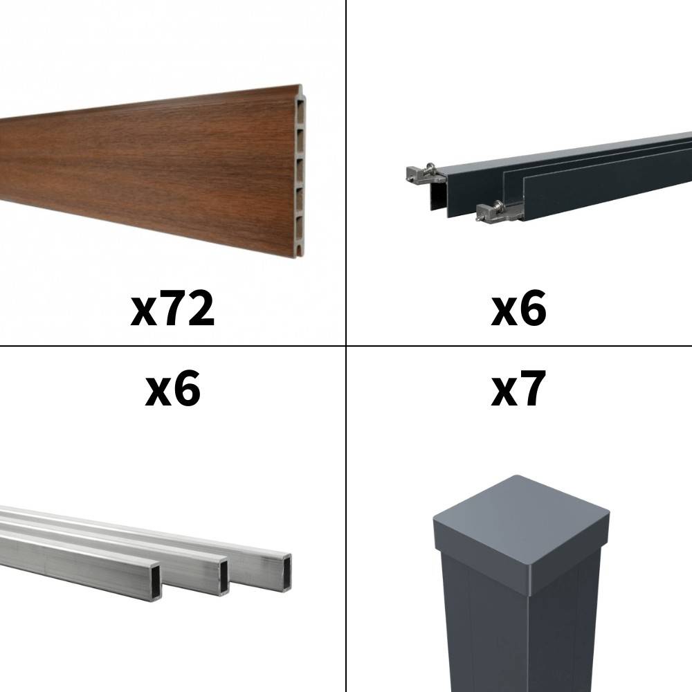Kit Clôture Bois Composite Ipé 11,03x1,8m CRUZ - Poteaux en Aluminium Gris - Brise Vue - Palissade - Image 3