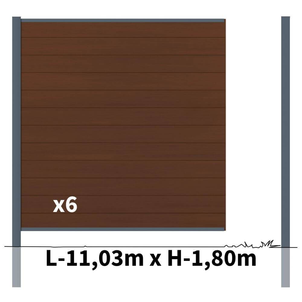 Kit Clôture Bois Composite Ipé 11,03x1,8m CRUZ - Poteaux en Aluminium Gris - Brise Vue - Palissade - Image 2