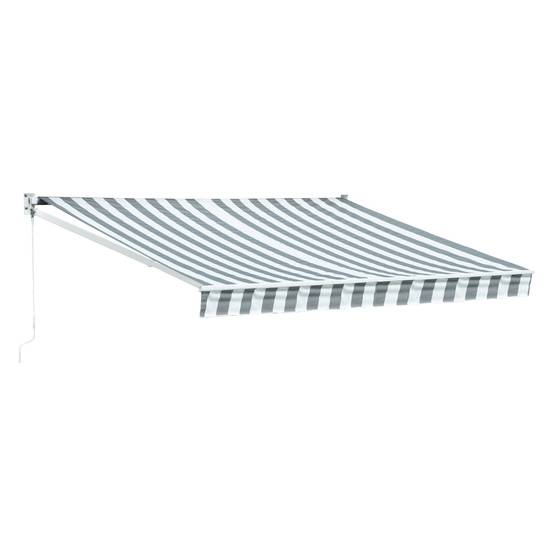 Happy Garden - Store banne SAULE 3,5 × 3m - Toile rayée blanche/grise et structure blanche - HAPPY GARDEN - Imagen 1