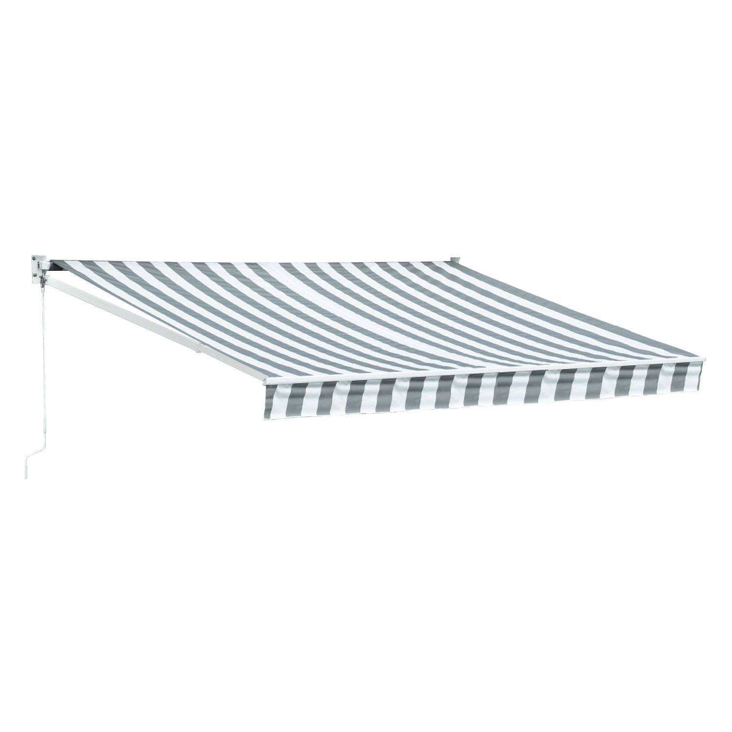 Happy Garden - Store banne SAULE 3,5 × 3m - Toile rayée blanche/grise et structure blanche - HAPPY GARDEN - Imagen 1