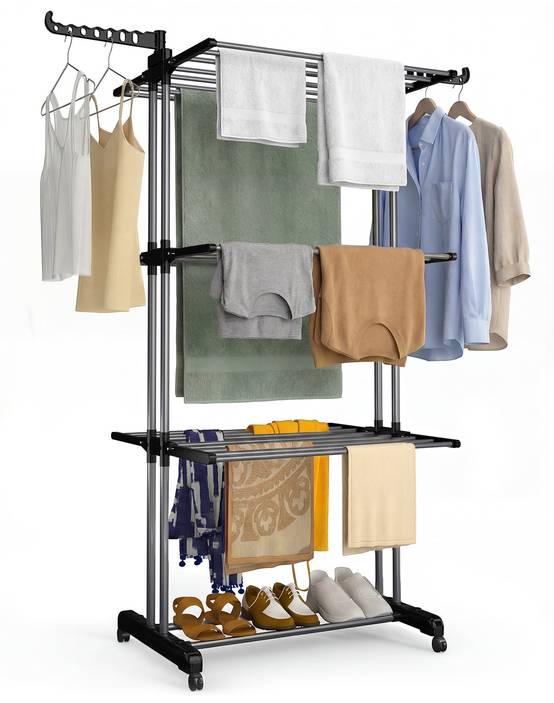 Vounot - Étendoir à linge pliable 126x63x170cm, Séchoir 4 niveaux grande capacité avec roulettes, Noir gris, VOUNOT® - Image 1