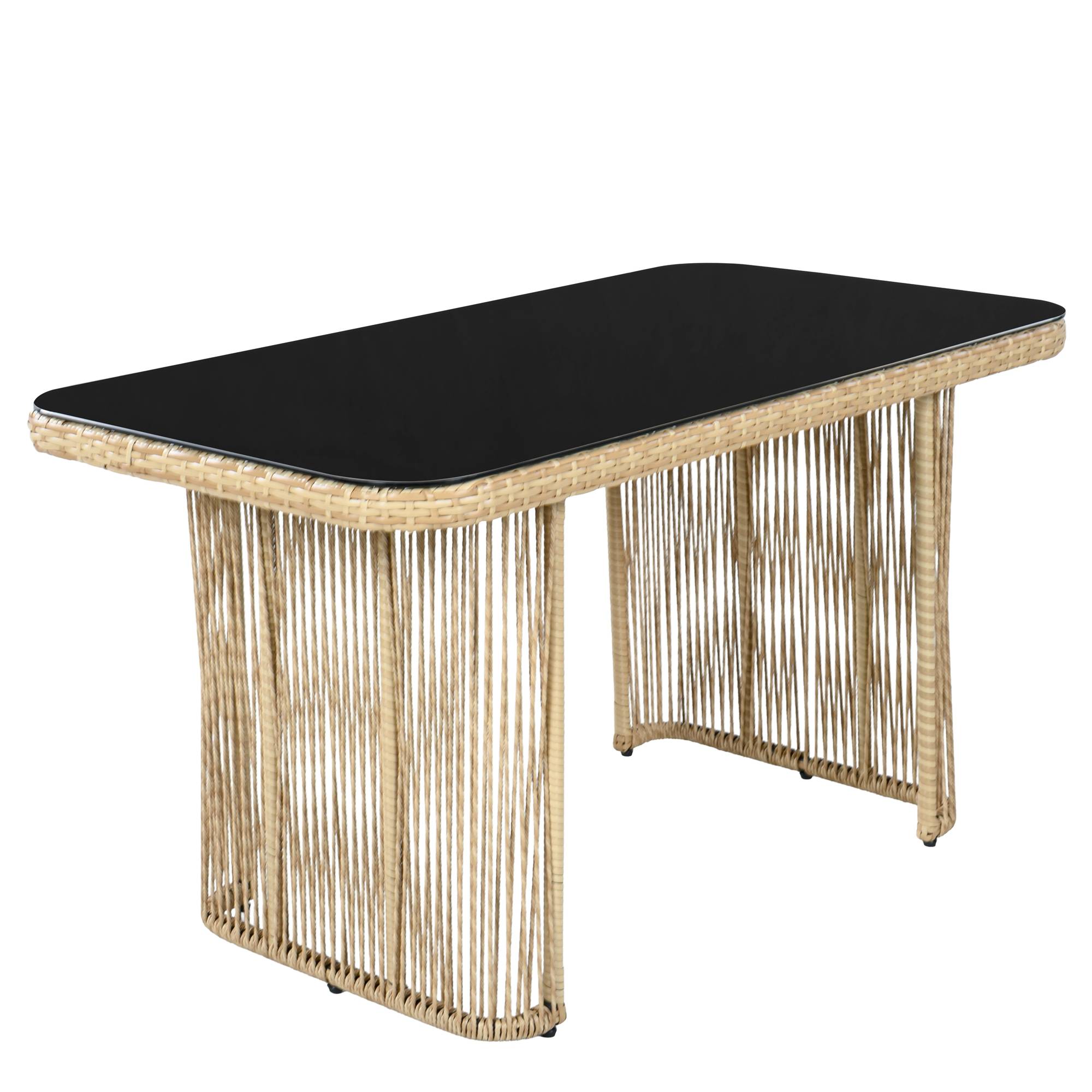 Salon de jardin 5 places résine tressée terrasse extérieur table verre beige noir - ComfortXL Outdoor Living - Image 6