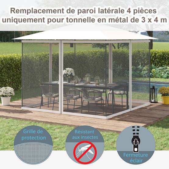 ComfortXL - Lot 4 moustiquaires nylon pour tonnelle pavillon jardin protection insectes 352x207cm Blanc - ComfortXL Outdoor Living - Image 6