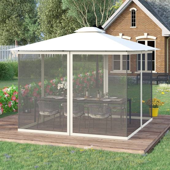 ComfortXL - Lot 4 moustiquaires nylon pour tonnelle pavillon jardin protection insectes 352x207cm Blanc - ComfortXL Outdoor Living - Image 3