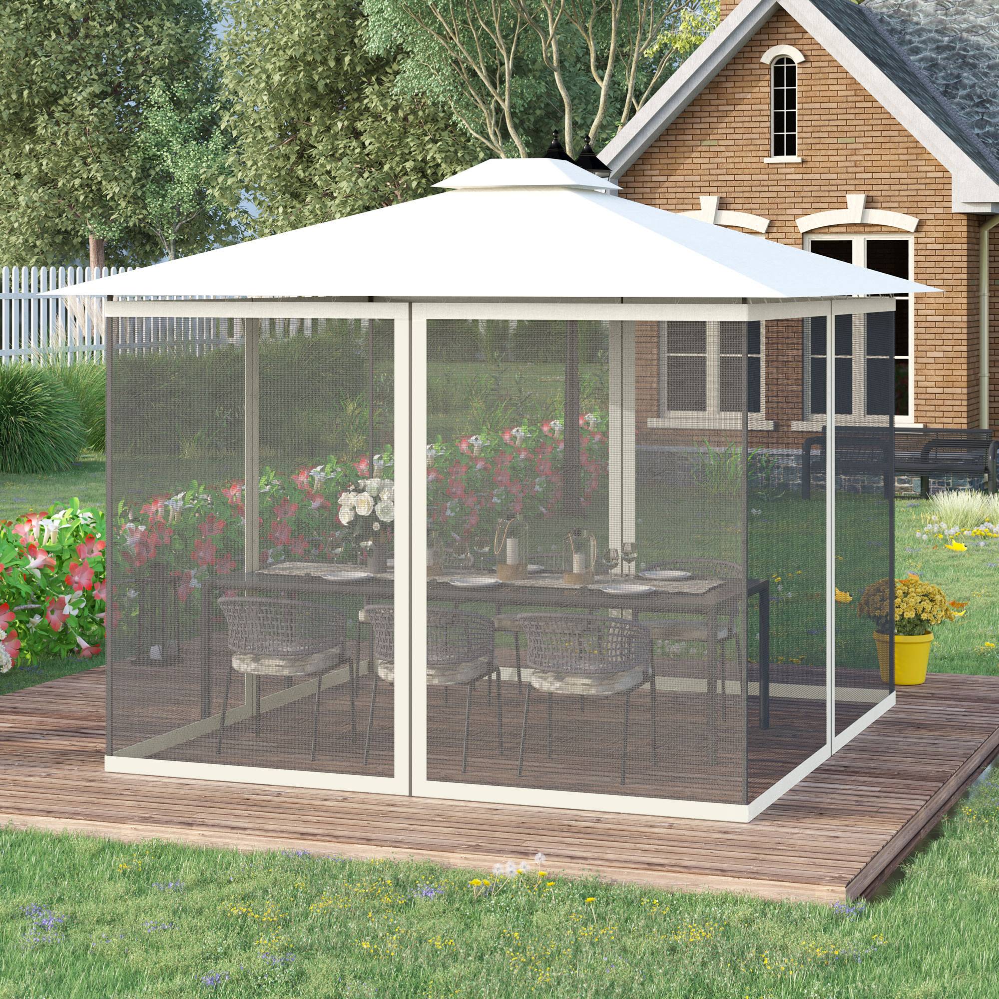 ComfortXL - Lot 4 moustiquaires nylon pour tonnelle pavillon jardin protection insectes 352x207cm Blanc - ComfortXL Outdoor Living - Image 3