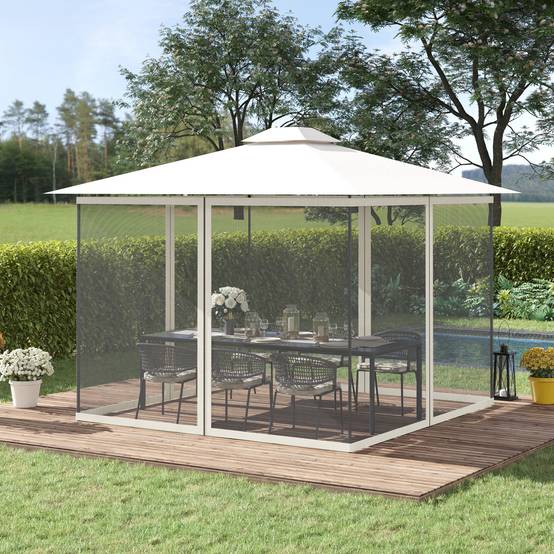 ComfortXL - Lot 4 moustiquaires nylon pour tonnelle pavillon jardin protection insectes 352x207cm Blanc - ComfortXL Outdoor Living - Image 4