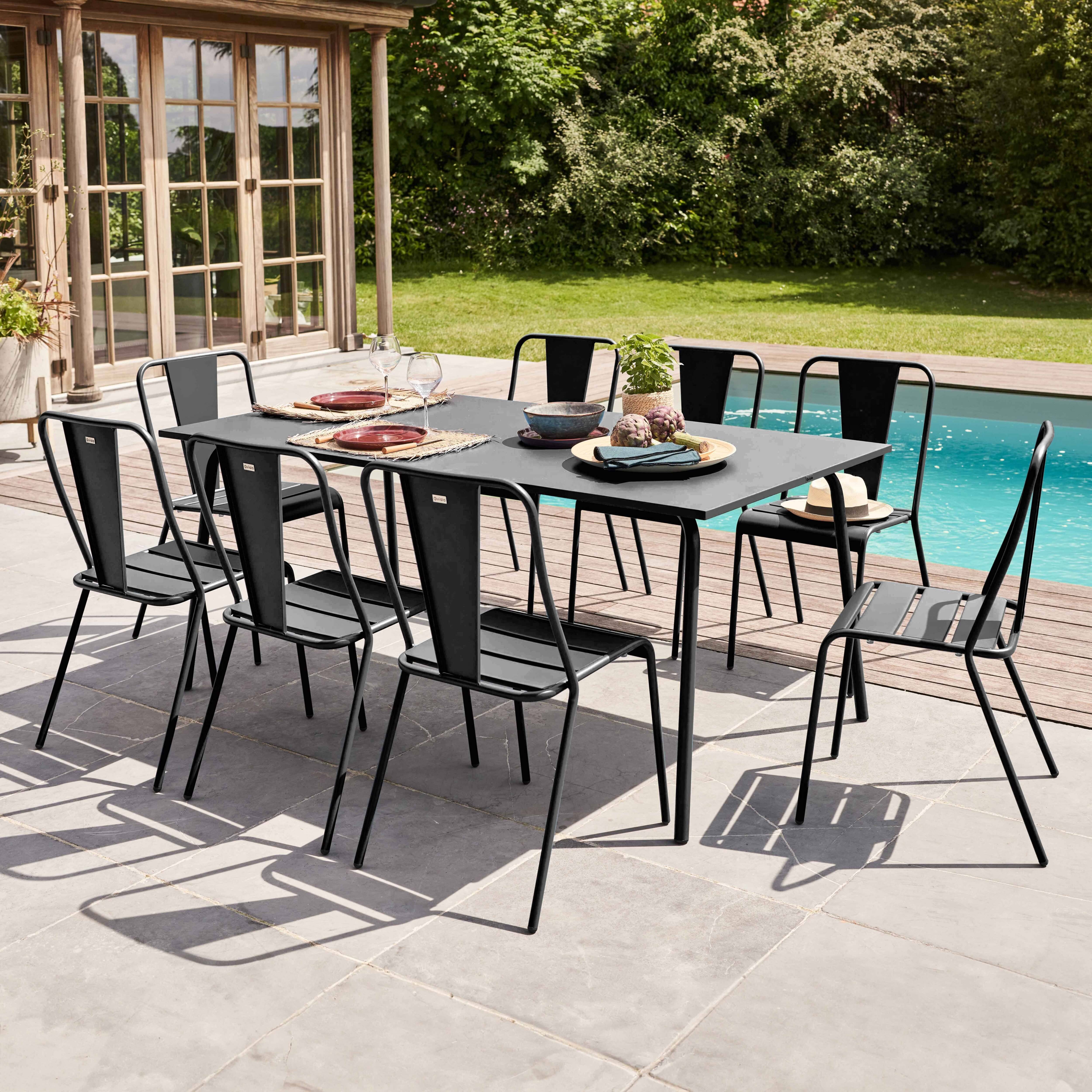 Oviala - Ensemble table de jardin et 8 chaises bistrot en acier gris Palavas - Oviala - Image 2