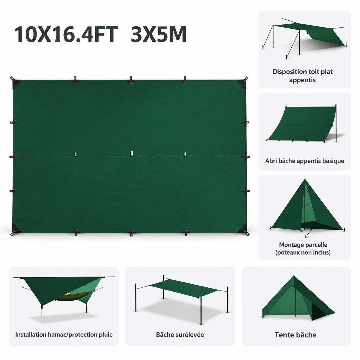 Bâche Tente Camping Imperméable Ultralégère Polyester Résistante Déchirure - Image 3