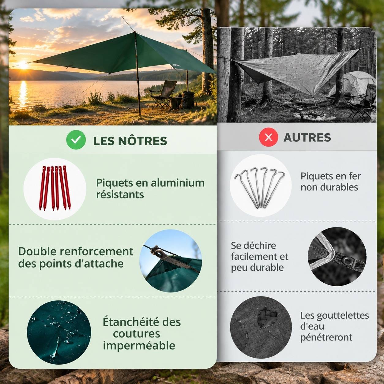 Bâche Tente Camping Imperméable Ultralégère Polyester Résistante Déchirure - Image 5