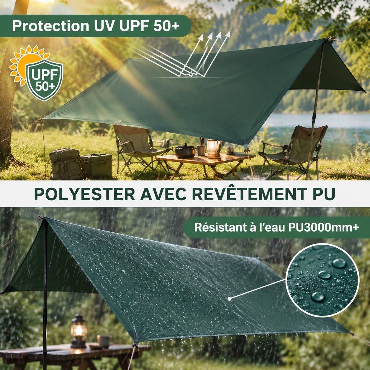 Bâche Tente Camping Imperméable Ultralégère Polyester Résistante Déchirure - Image 4