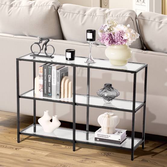 VEVOR Table console verre 3 niveaux, rectangulaire, moderne, noir. - Image 8