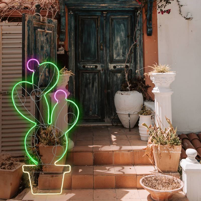 Lotti - Lampe néon déco XL 15W figuier de barbarie en pot 156x78 cm 560 leds vert / blanc chaud / rose Lotti - Imagen 1