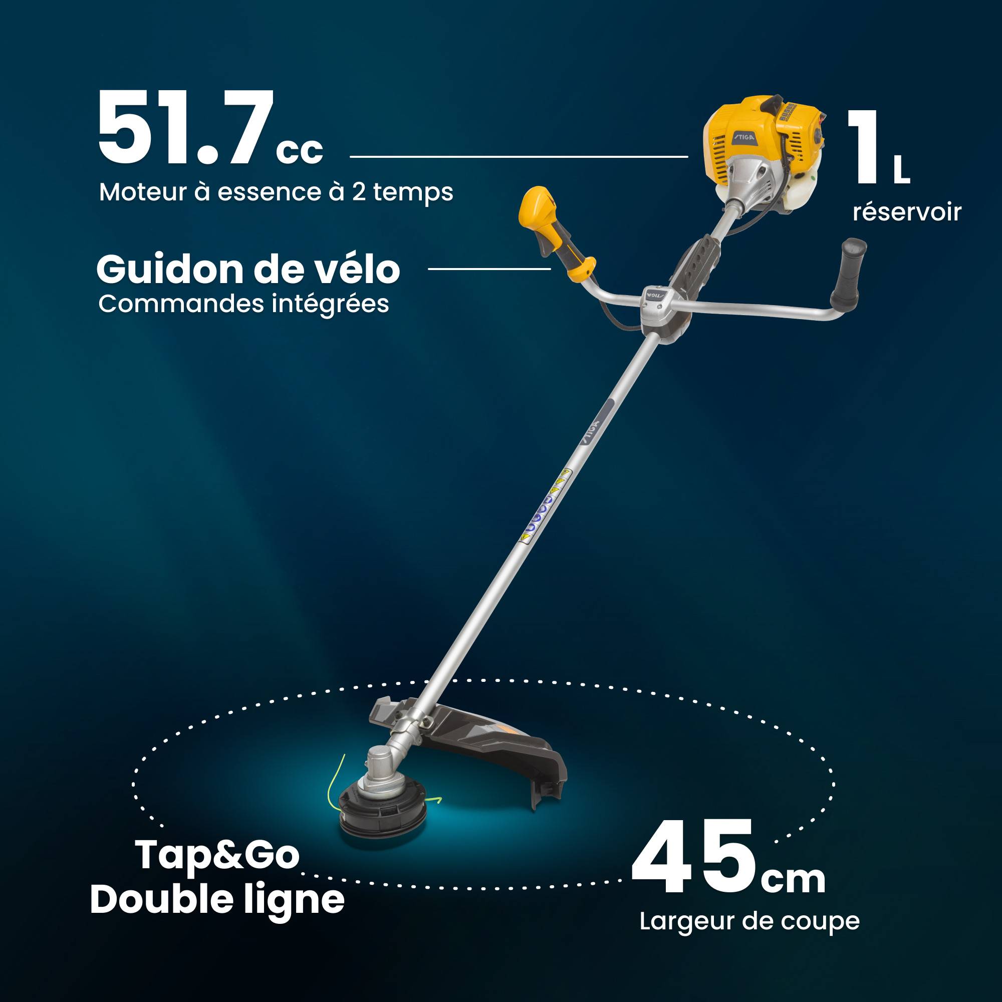 Stiga - Débroussailleuse BC 555 B, moteur 51,7 cc, largeur 45 cm, guidon vélo, lame 3T - STIGA - Image 6