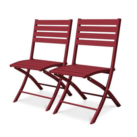 Paris Prix - Lot de 2 Chaises de Jardin Pliantes "Marius" 82cm Rouge Carmin - Image 2