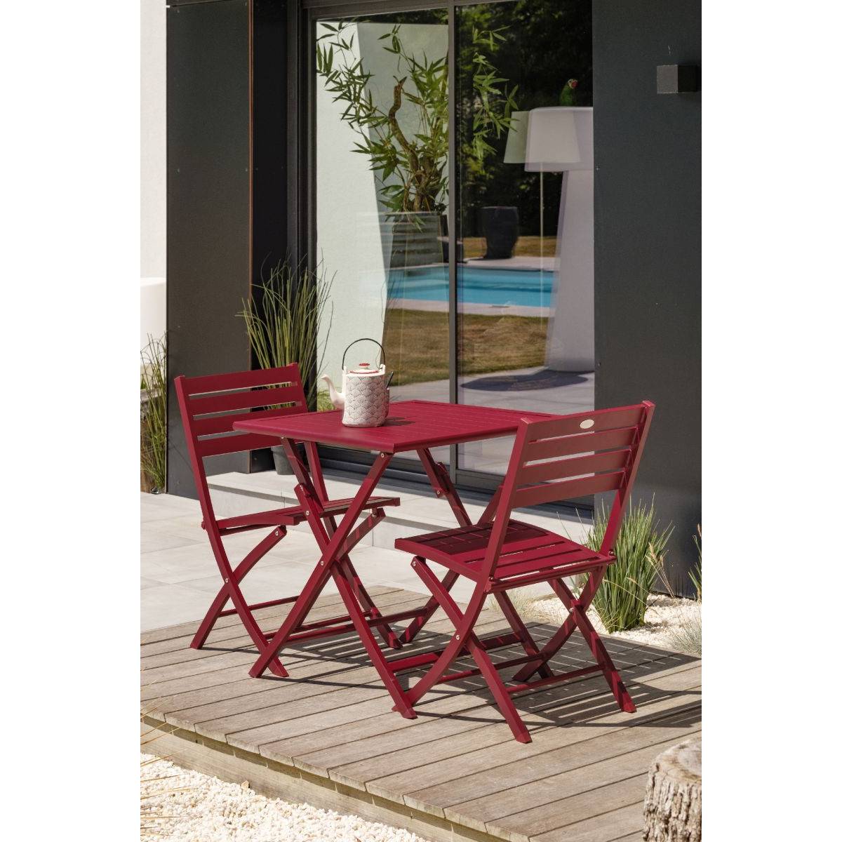 Paris Prix - Lot de 2 Chaises de Jardin Pliantes "Marius" 82cm Rouge Carmin - Image 7