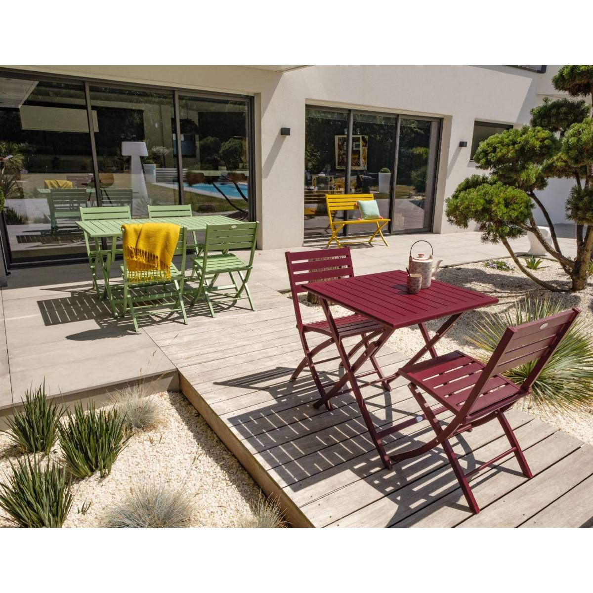 Paris Prix - Lot de 2 Chaises de Jardin Pliantes "Marius" 82cm Rouge Carmin - Image 8