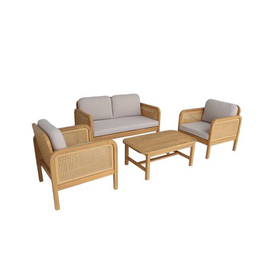 sweeek - Salon de jardin bois d'acacia et cannage 4 places naturel - Canna | sweeek - Image 2
