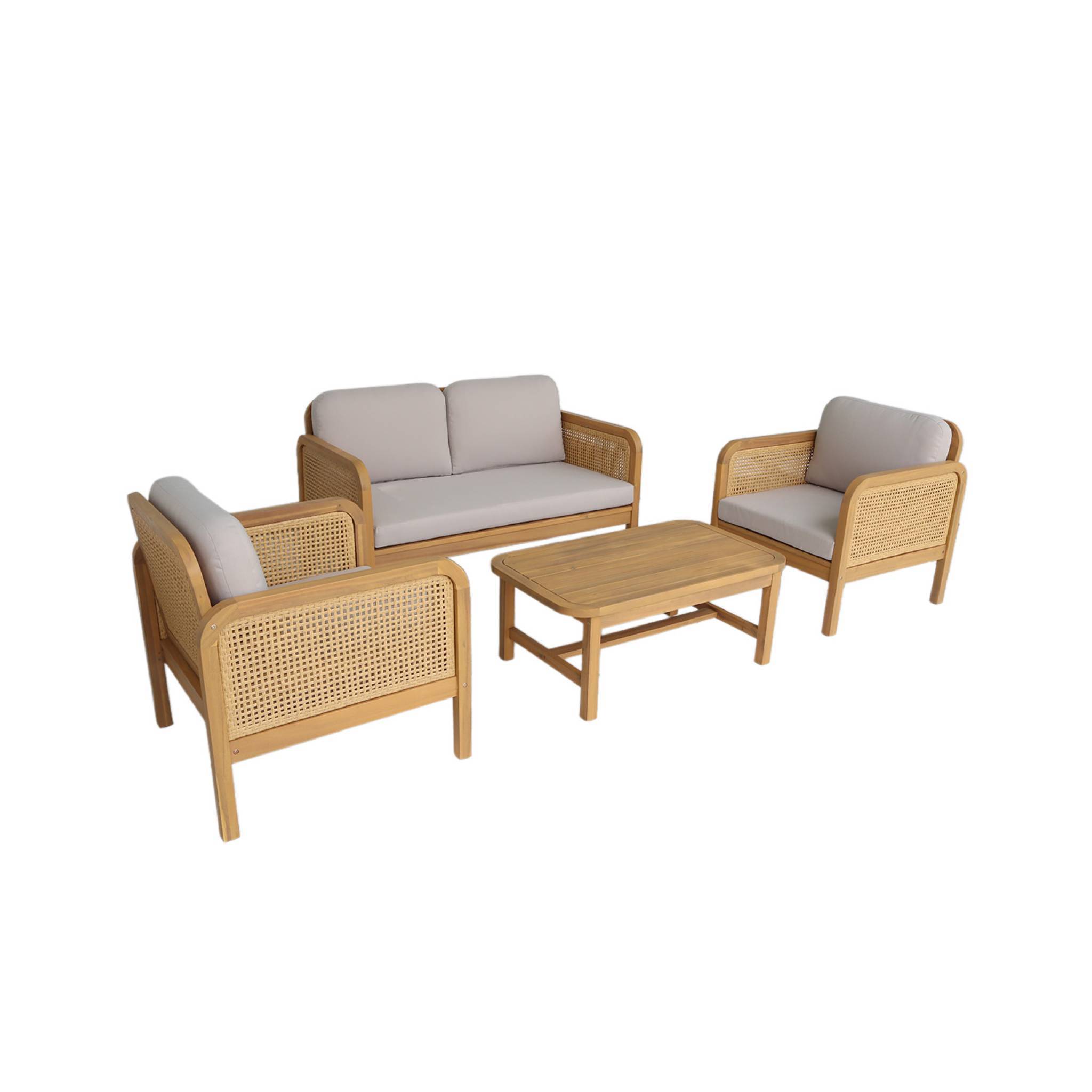 sweeek - Salon de jardin bois d'acacia et cannage 4 places naturel - Canna | sweeek - Image 2