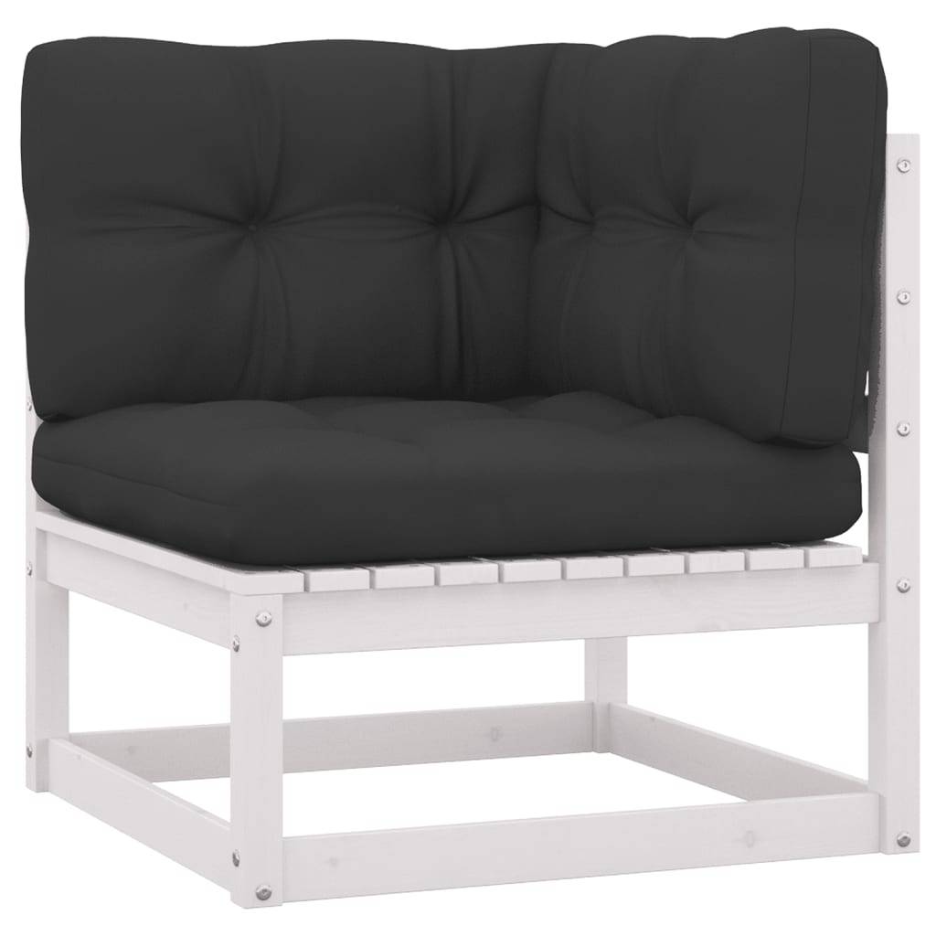 Helloshop26 - Salon de jardin meuble d'extérieur ensemble de mobilier 9 pièces avec coussins blanc bois de pin massif - Imagen 3
