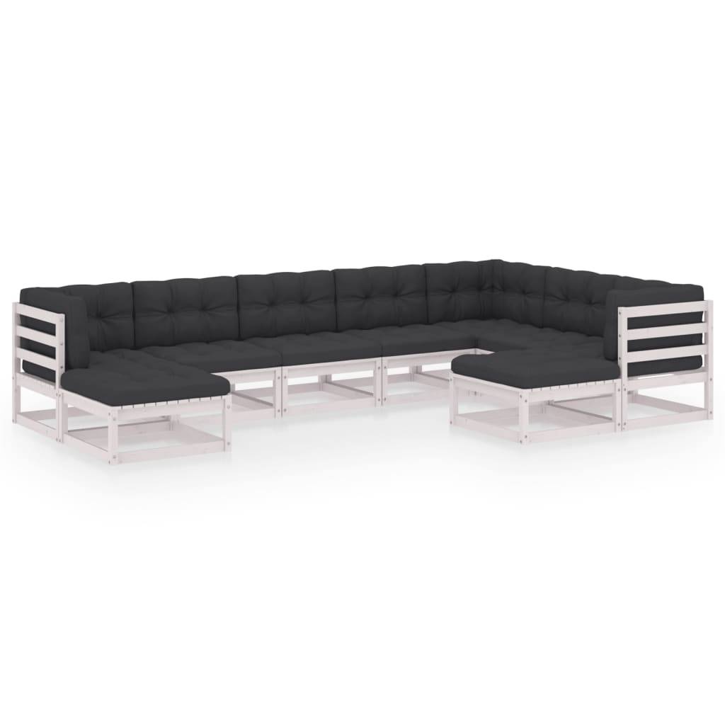 Helloshop26 - Salon de jardin meuble d'extérieur ensemble de mobilier 9 pièces avec coussins blanc bois de pin massif - Imagen 1