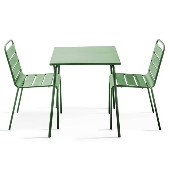 Oviala - Ensemble table de jardin carrée et 2 chaises acier vert cactus Palavas - Oviala - Imagen 1
