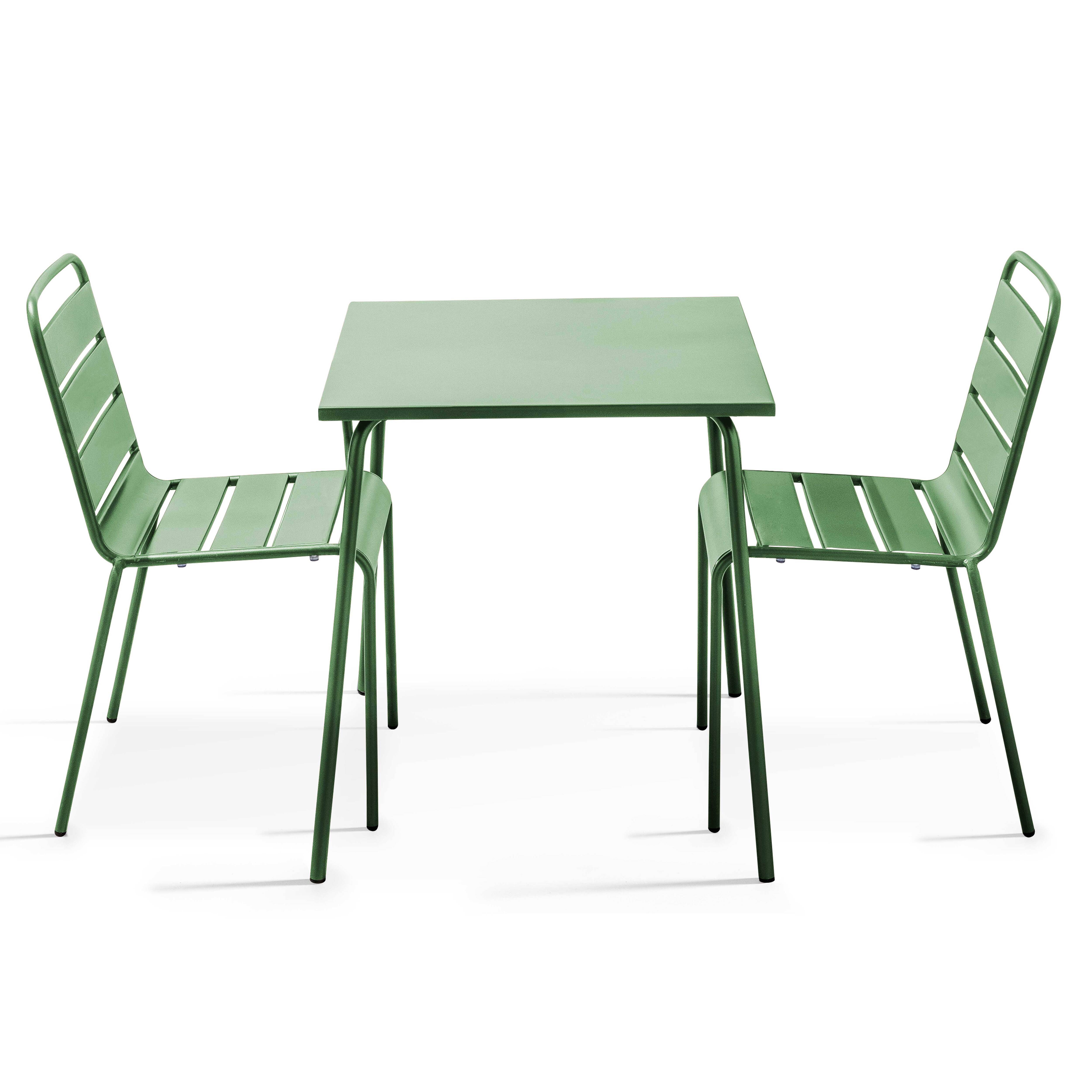 Oviala - Ensemble table de jardin carrée et 2 chaises acier vert cactus Palavas - Oviala - Imagen 1