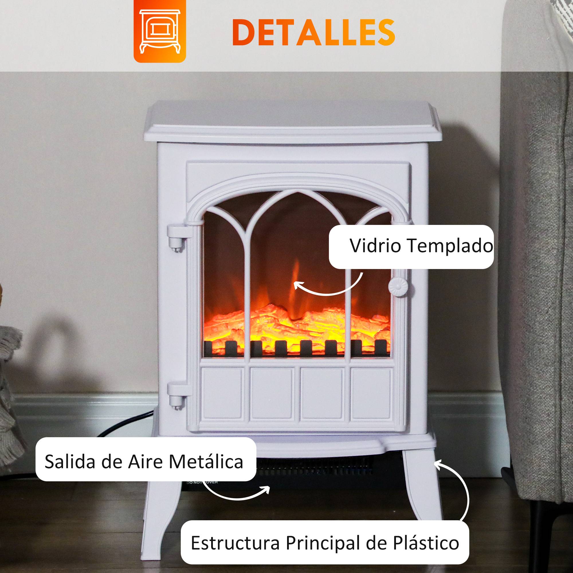 Cheminée électrique 1000W/2000W effet flamme température réglable et protection anti-surchauffe 15-30 m² blanc - Image 9