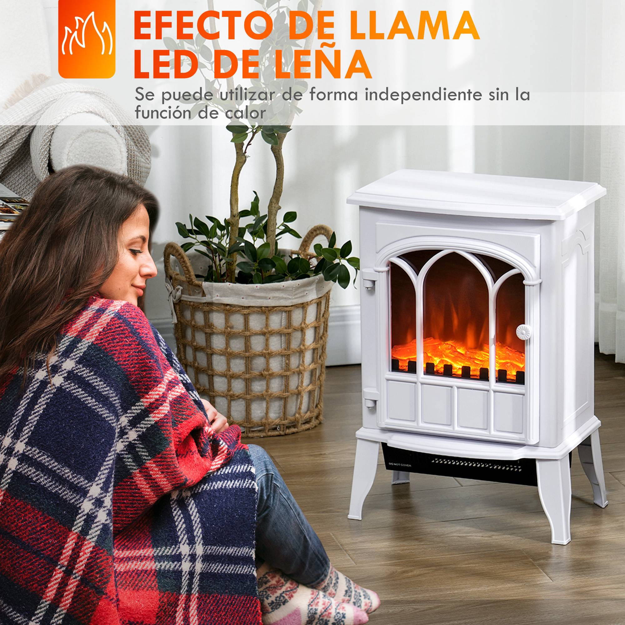 Cheminée électrique 1000W/2000W effet flamme température réglable et protection anti-surchauffe 15-30 m² blanc - Image 6