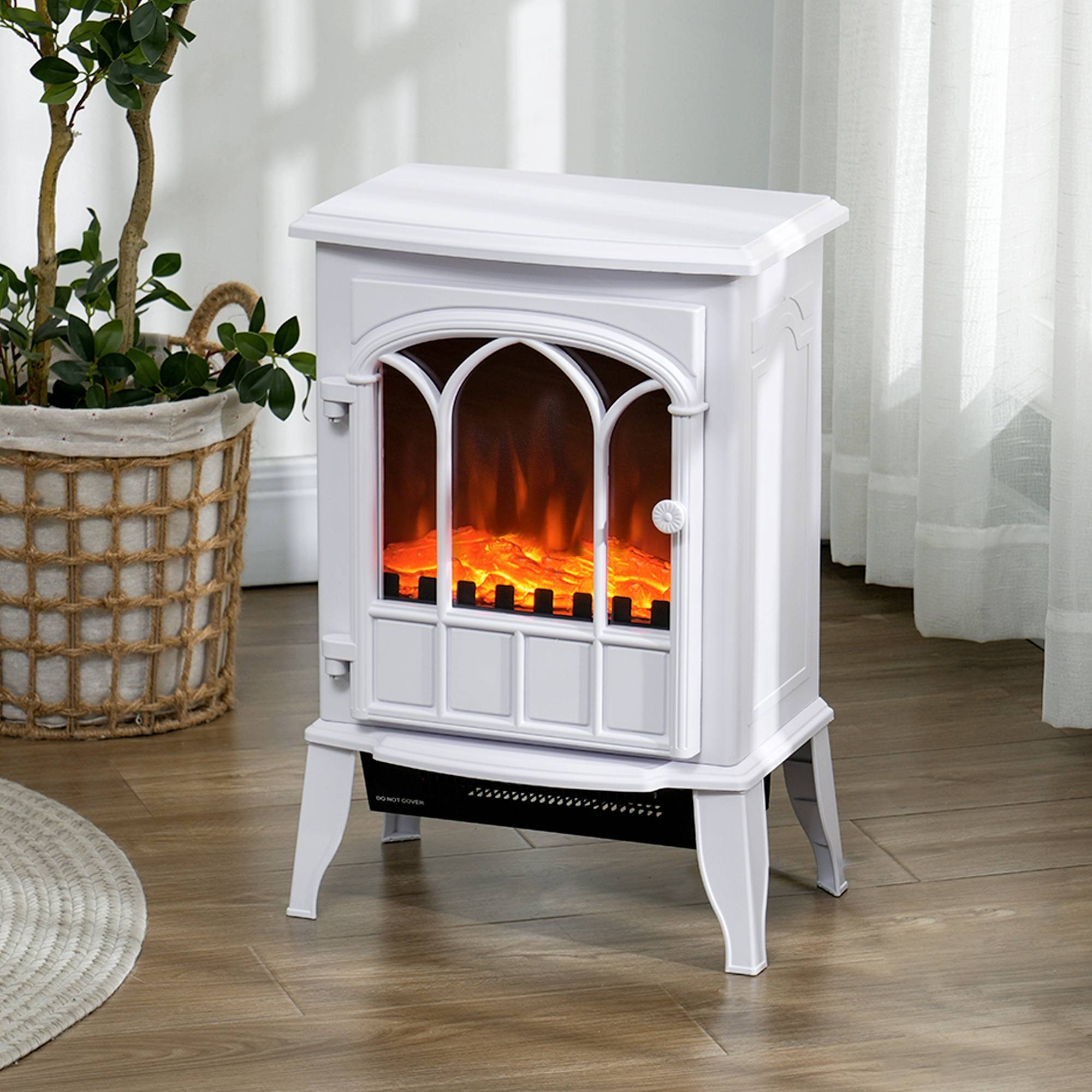 Cheminée électrique 1000W/2000W effet flamme température réglable et protection anti-surchauffe 15-30 m² blanc - Image 4