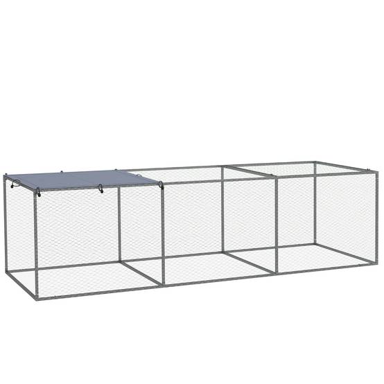 Enclos extérieur acier galvanisé poules lapins avec bâche anti-UV 296x100x80 cm argent - ComfortXL Outdoor Living - Image 1