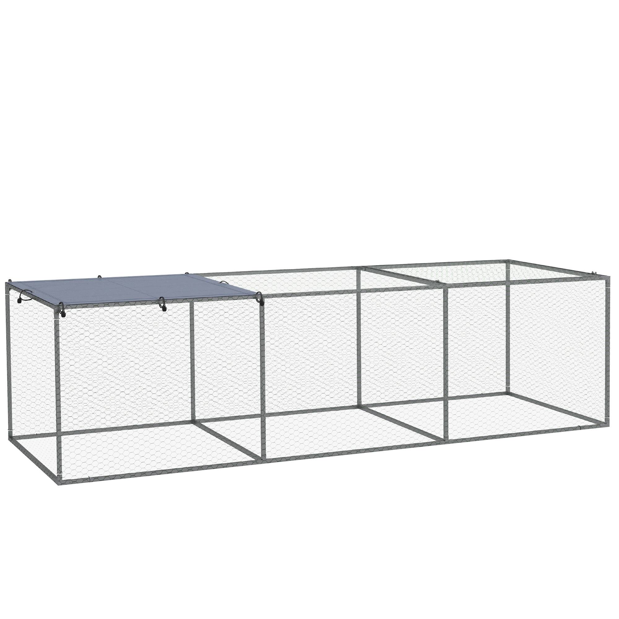 Enclos extérieur acier galvanisé poules lapins avec bâche anti-UV 296x100x80 cm argent - ComfortXL Outdoor Living - Image 1