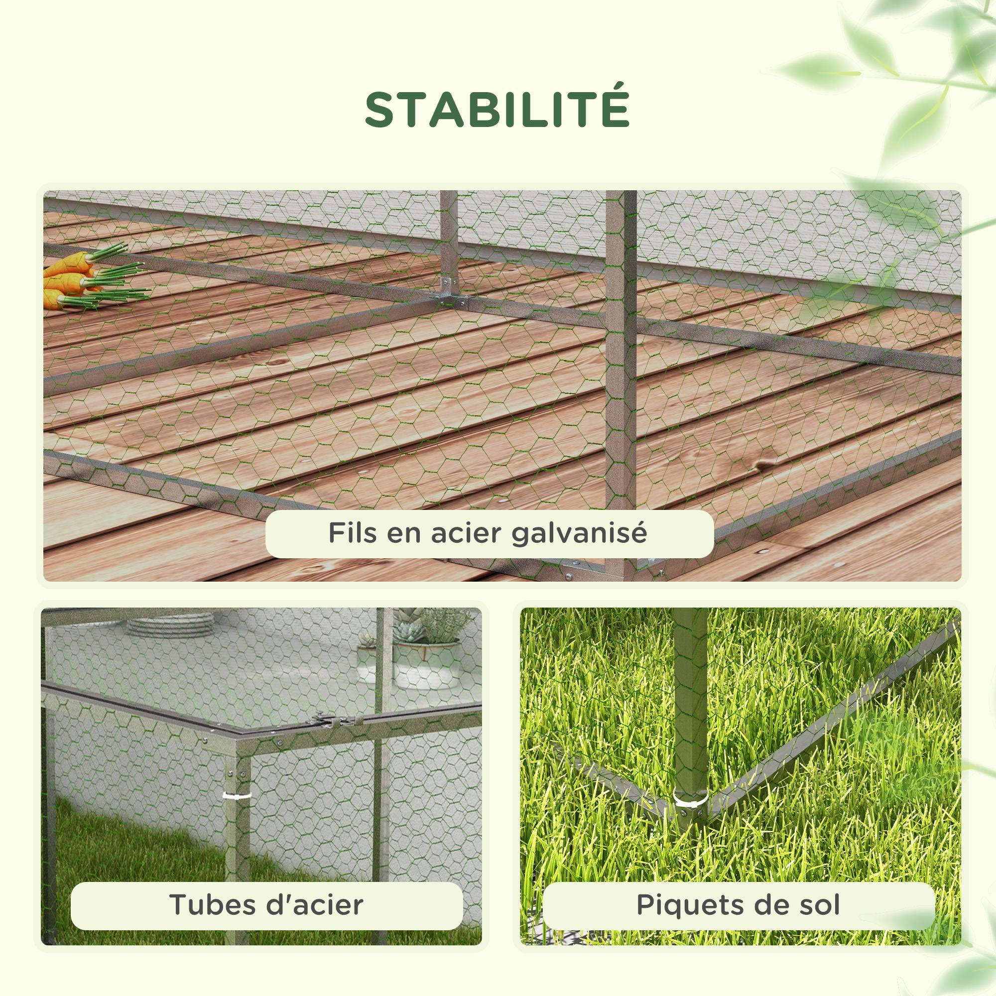 Enclos extérieur acier galvanisé poules lapins avec bâche anti-UV 296x100x80 cm argent - ComfortXL Outdoor Living - Image 8
