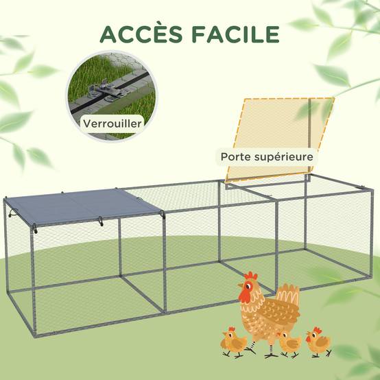 Enclos extérieur acier galvanisé poules lapins avec bâche anti-UV 296x100x80 cm argent - ComfortXL Outdoor Living - Image 7