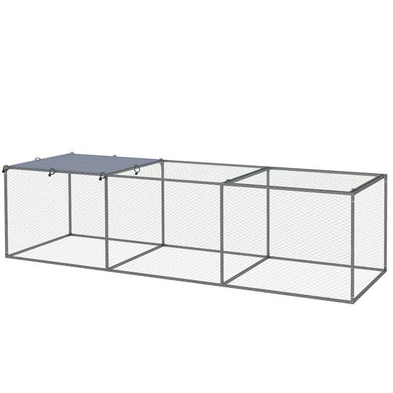 Enclos extérieur acier galvanisé poules lapins avec bâche anti-UV 296x100x80 cm argent - ComfortXL Outdoor Living - Image 2