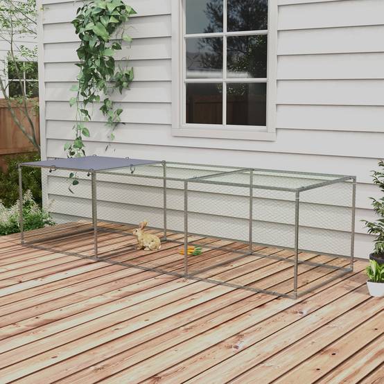 Enclos extérieur acier galvanisé poules lapins avec bâche anti-UV 296x100x80 cm argent - ComfortXL Outdoor Living - Image 3