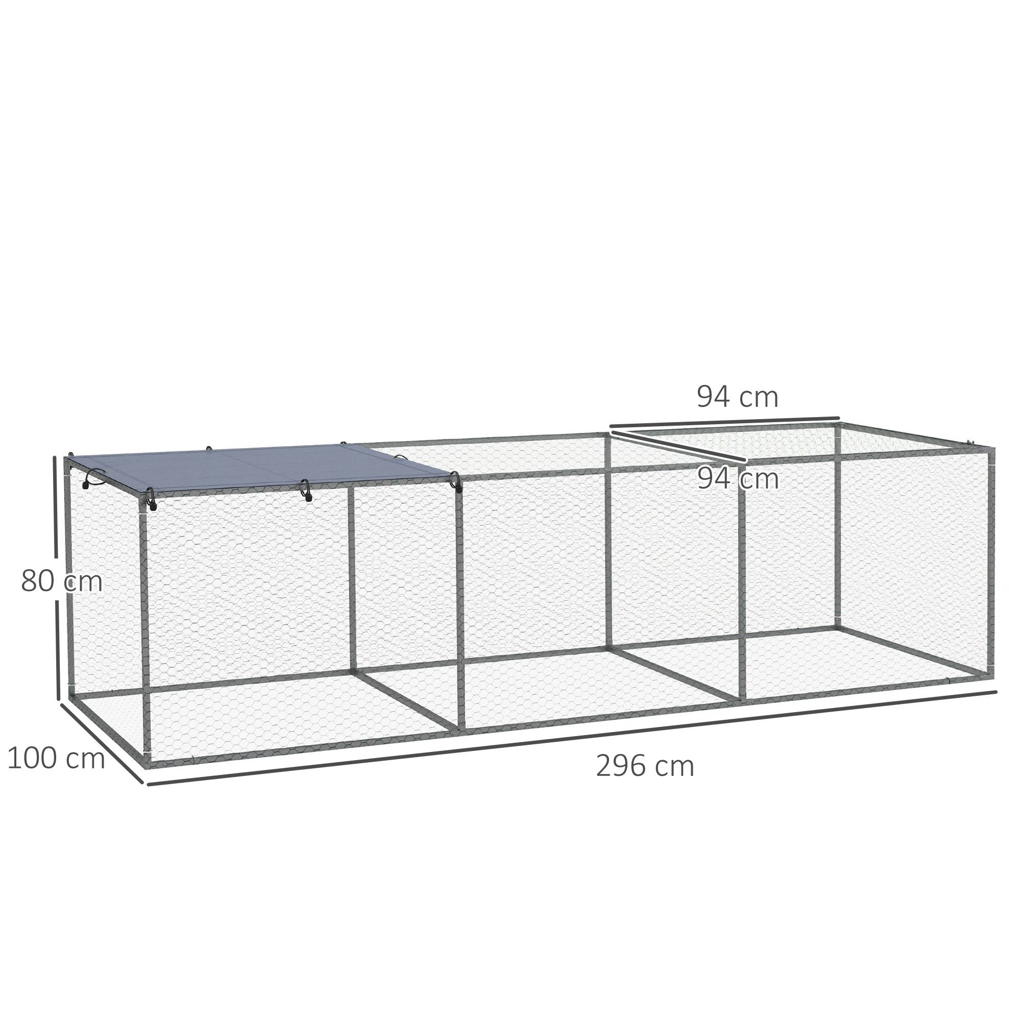 Enclos extérieur acier galvanisé poules lapins avec bâche anti-UV 296x100x80 cm argent - ComfortXL Outdoor Living - Image 5