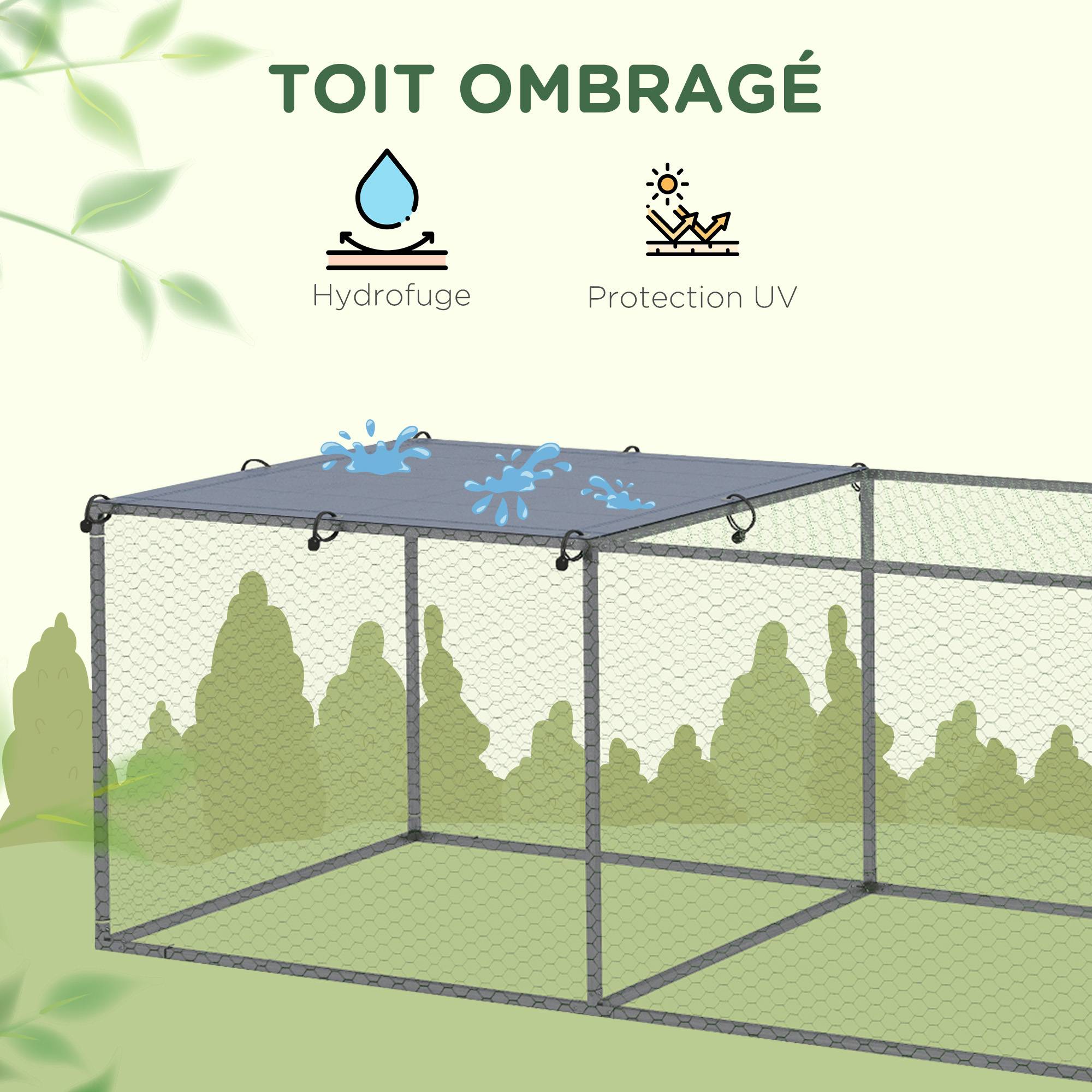 Enclos extérieur acier galvanisé poules lapins avec bâche anti-UV 296x100x80 cm argent - ComfortXL Outdoor Living - Image 6