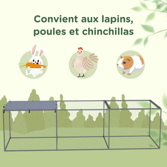 Enclos extérieur acier galvanisé poules lapins avec bâche anti-UV 296x100x80 cm argent - ComfortXL Outdoor Living - Image 9