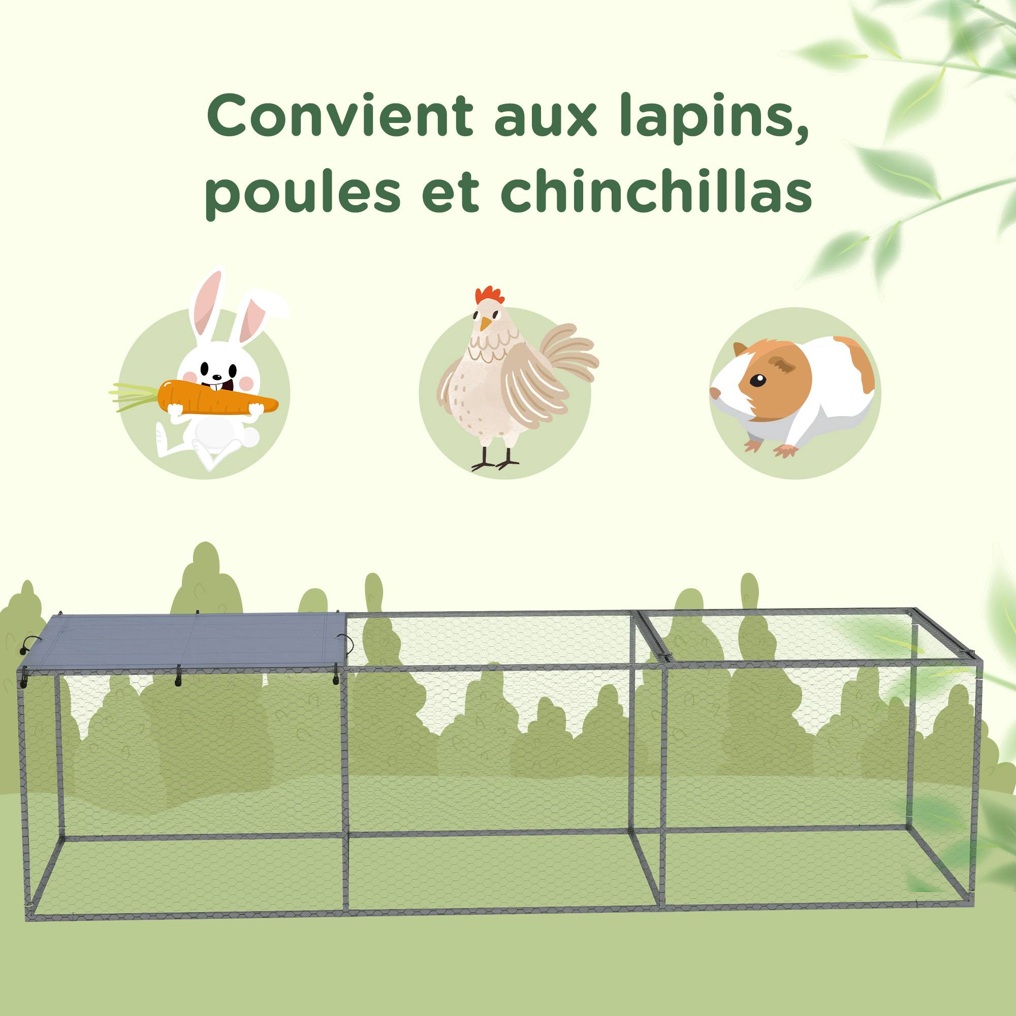 Enclos extérieur acier galvanisé poules lapins avec bâche anti-UV 296x100x80 cm argent - ComfortXL Outdoor Living - Image 9